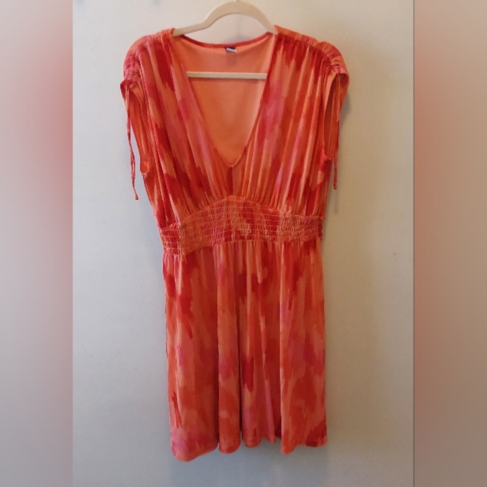 Old Navy Bold Orange and Red V-Neck Midi Dress